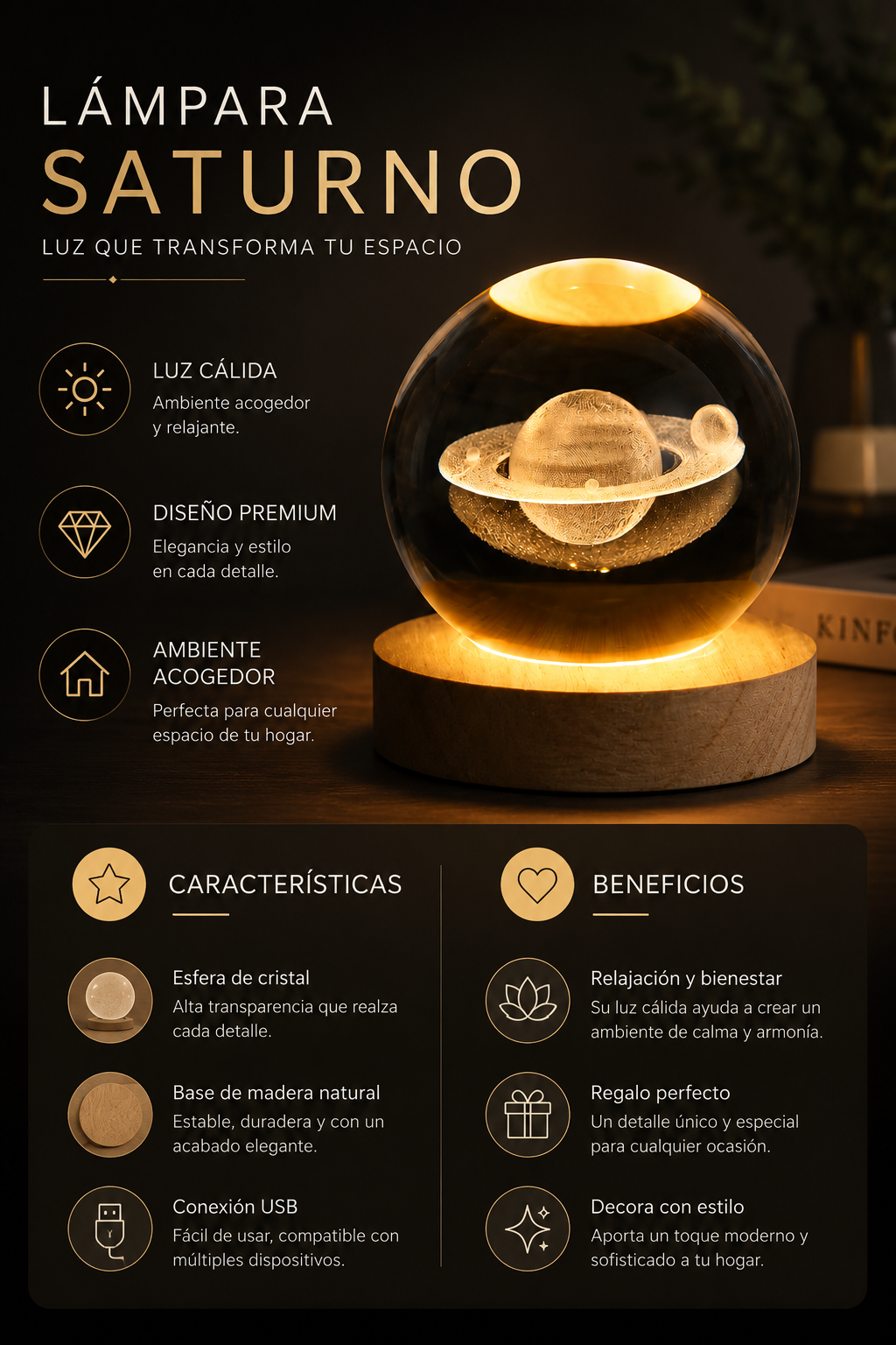 LAMPARA ESFERA SATURNO 🪐